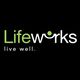 "Lifeworks logo with the text 'live well.' on a black background."
