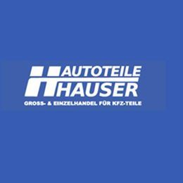 Logo von Autoteile Hauser, Groß- und Einzelhandel für KFZ-Teile auf blauem Hintergrund.