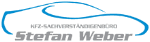 Logo mit einem blauen Auto und dem Text: "KFZ-Sachverständigenbüro Stefan Weber".