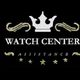 Logo "Watch Center Assistance" con corona bianca, dettagli dorati e cinque stelle sotto.