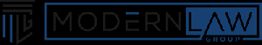 Modern Law Group logo with stylized text and geometric design.
