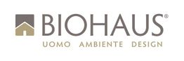 Logo di Biohaus con icona di casa e testo: "Uomo Ambiente Design".
