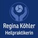 Logo von Regina Köhler, Heilpraktikerin, mit Händen und einem Symbol, auf blauem Hintergrund.