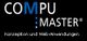Logo mit Text "COMPU:MASTER. Konzeption und Web-Anwendungen" vor schwarzem Hintergrund.