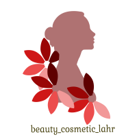Schattenriss mit roten Blüten, Text: "beauty_cosmetic_lahr".