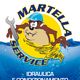 Cartone animato con chiave inglese, logo Martella Service, idraulica e condizionamento.