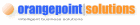 Logo mit Text "orangepoint solutions" in Blau und Orange.