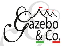 Logo con scritta "Gazebo & Co.", bandierine rosse e linee curve, bandiera italiana in basso.