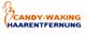 Logo von "Candy-Waxing Haarentfernung" mit stilisierter Frauenkontur in Orange und Blau.