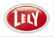 Rotes Lely-Logo in ovaler Form mit weißem Rand und weißem Schriftzug auf rotem Hintergrund.