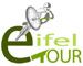 Logo mit Fahrradhelm über dem Text "eifeltour" in grüner und grauer Schrift.