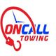 Logo reading "On Call Towing" with a red hook and blue clock elements.