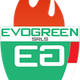 Logo Evogreen con fiamma arancione e tricolore italiano su sfondo verde.