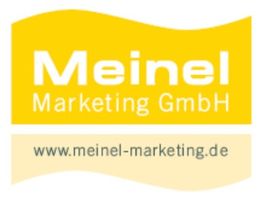 Gelbes Logo mit Schriftzug "Meinel Marketing GmbH" und Website www.meinel-marketing.de.