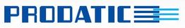 Logo mit blauem Text "PRODATIC" und stilisierten Linien daneben.