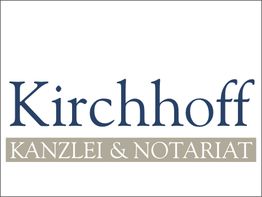 Logo mit der Aufschrift "Kirchhoff Kanzlei & Notariat" in Blau und Grau auf weißem Hintergrund.
