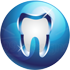 Illustration of a white tooth on a blue circular background.