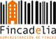 Logotipo de Fincadelia con un edificio naranja y líneas negras. Texto: Administración de Fincas.