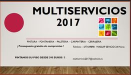Póster de Multiservicios 2017 con contacto para pintura, fontanería, carpintería y cerrajería.