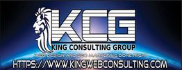 KCG logo with lion, text "Web Design and SEO Marketing" and URL "kingwebconsulting.com".
