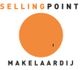 Logo met tekst "Selling Point Makelaardij" in zwarte letters en een grote oranje cirkel.