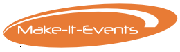 Logo von Make-It-Events mit orange-weißem Design und ovalem Hintergrund.