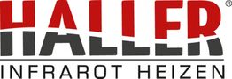 Haller-Logo mit Schriftzug „Infrarot Heizen“ darunter.