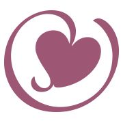 Abstraktes Herz-Logo in Lila, umgeben von einem geschwungenen Kreis.