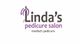 Logo van Linda's pedicure salon met paarse voetafdruk en tekst over medische pedicure.