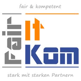 Logo mit Schriftzug "fairITKom" und Slogan "fair & kompetent, stark mit starken Partnern".