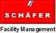 Rotes Logo mit "SCHÄFER" in Weiß. Darunter steht "Facility Management".