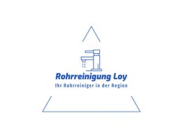 Logo von Rohrreinigung Loy mit Wasserhahn-Symbol und Slogan: "Ihr Rohrreiniger in der Region".