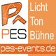 PES Logo mit Schriftzug "Licht, Ton, Bühne" und URL "pes-events.de" auf orangem Hintergrund.