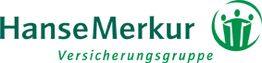 Logo der HanseMerkur Versicherungsgruppe mit grünem Schriftzug und Symbol von drei Personen.