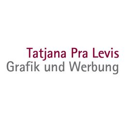Textbild: "Tatjana Pra Levis" in Rot, "Grafik und Werbung" in Grau.