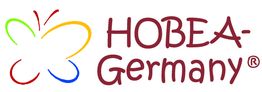 Buntes Schmetterlings-Logo mit Schriftzug "HOBEA-Germany" in Rot.
