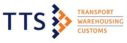 Logo met blauwe letters "TTS" en oranje woorden "Transport, Warehousing, Customs".
