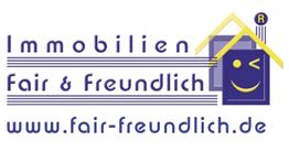 Logo von Immobilien Fair & Freundlich mit Website www.fair-freundlich.de und zwinkerndem Smiley.