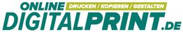 Online Digitalprint.de Logo: "Drucken / Kopieren / Gestalten" in grün und weiß.