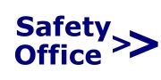 Text "Safety Office" mit zwei rechten Pfeilen auf weißem Hintergrund.