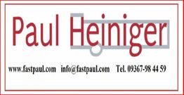 „Paul Heiniger“-Logo, mit Webseite, E-Mail und Telefonnummer: www.fastpaul.com, info@fastpaul.com.