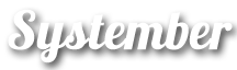 „Systember“-Logo mit weißem Text auf transparentem Hintergrund.