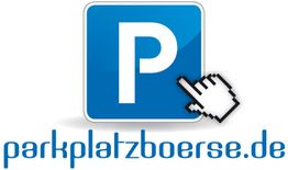 Blaues "P"-Schild mit Klick-Hand und Schrift "parkplatzboerse.de".