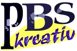 Logo mit großem "PBS" in Schwarz und gelbem Hintergrund. Darunter steht "kreativ" in Blau.