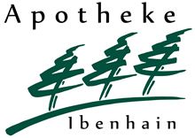 Logo mit drei stilisierten Tannen und Text "Apotheke Ibenhain" in grüner Schrift.