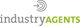 Logo mit dem Text "industryAGENTS", daneben ein Pfeilsymbol in Grau und Grün.