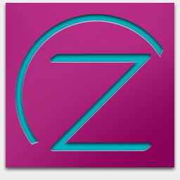 Ein türkisfarbenes Z im Kreis auf lila Hintergrund.