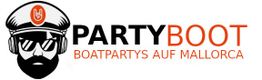 Logo de Partyboot con capitán barbudo y texto "Boatpartys auf Mallorca".
