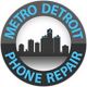 Logo with a city skyline and text: "Metro Detroit Phone Repair."