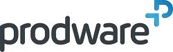 Logo des Unternehmens "prodware" mit stilisiertem blauen "P" rechts.